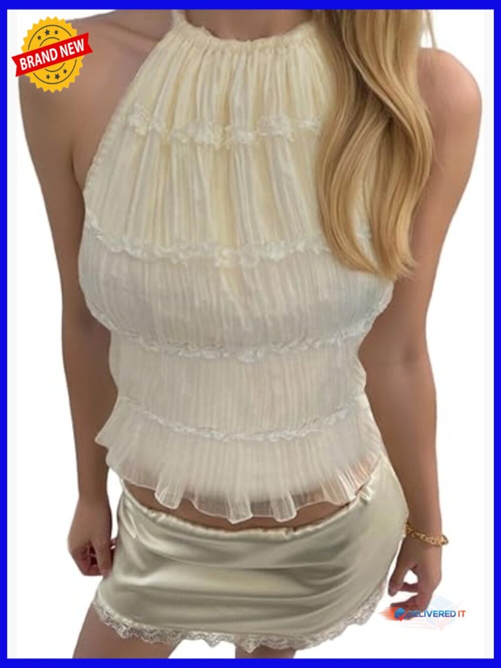 Open Back Halter Crop Top Tie Backless Ruffle Sleeveless Camisole